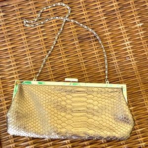 Vintage 90s FANCY GOLD Vegan Snakeskin Style PU Evening Bag